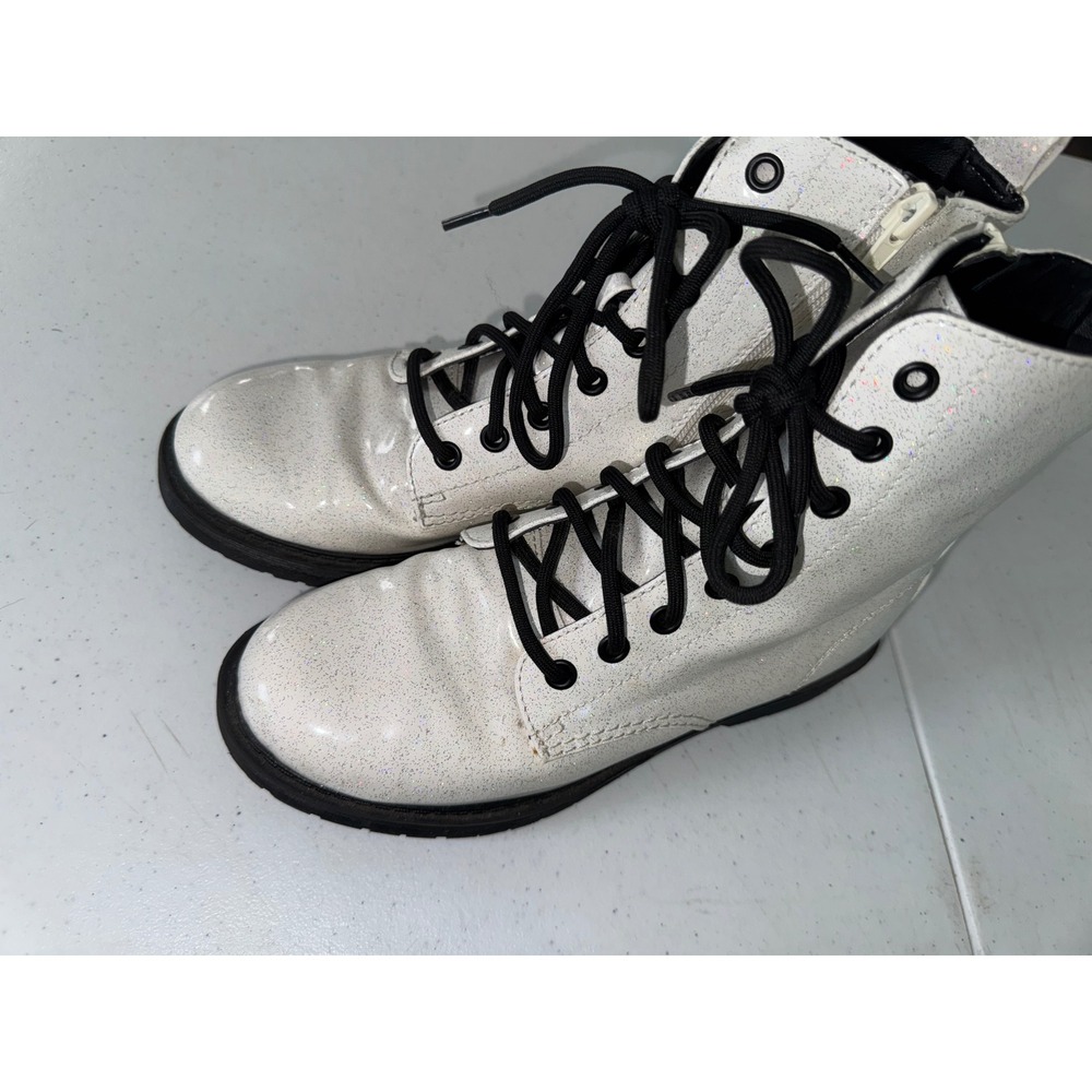 Wonder Nation Kids White Glitter Combat Boots Side Zip Lug Sole Size 4
